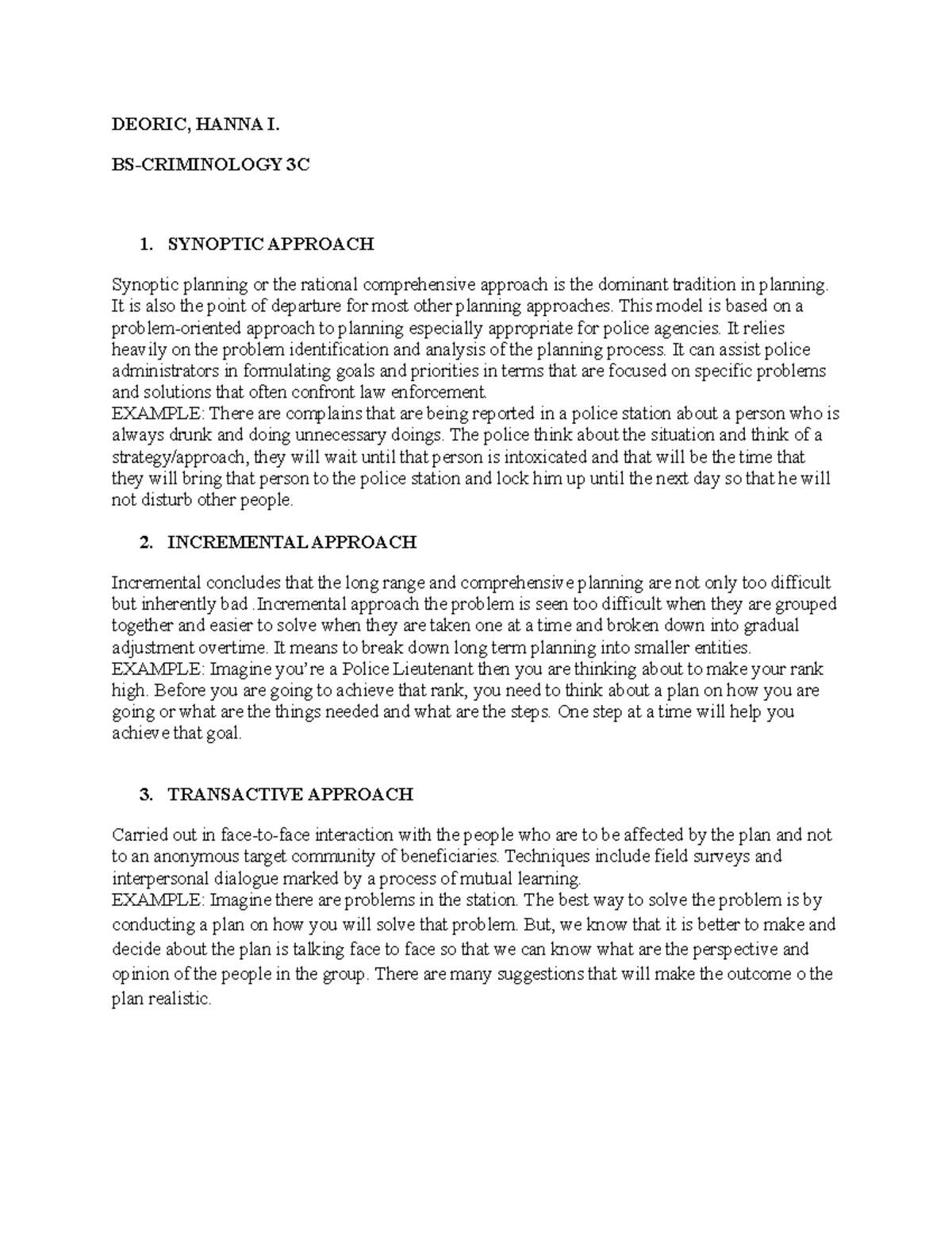 BS-CRIMINOLOGY 3C: Overview of Planning Approaches in Law Enforcement ...