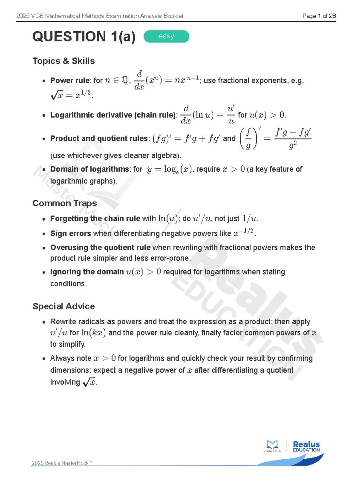 2025 VCE Maths Methods Exam Analysis Booklet: Key Concepts & Traps ...