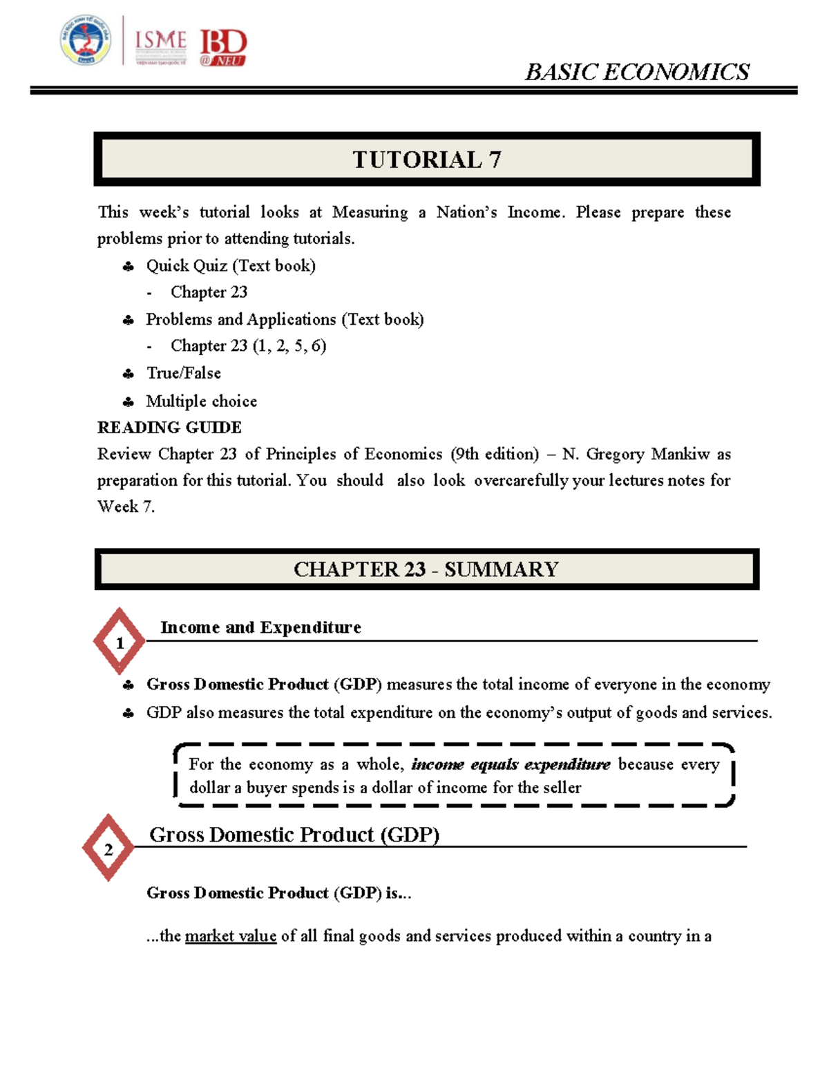 STU Tutorial 7 GDP - practice of basic economy - For the economy as a ...