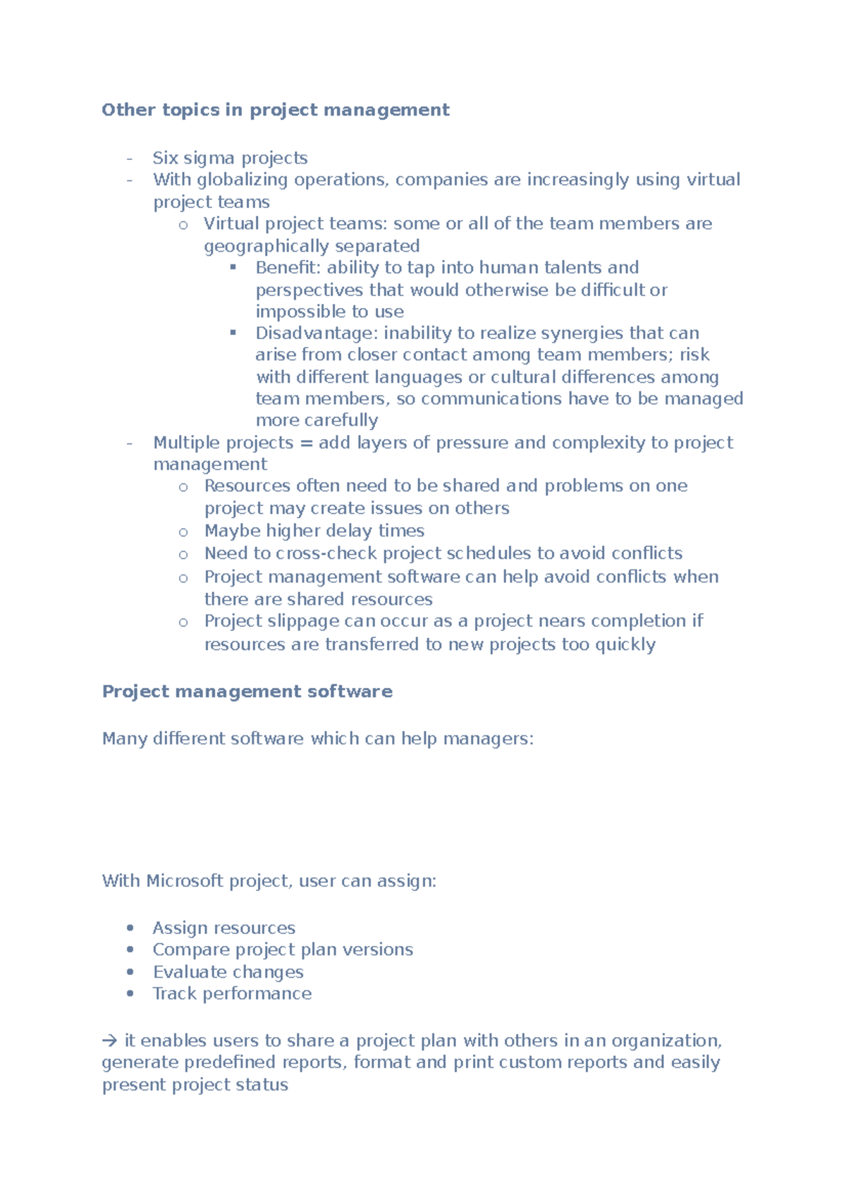 Other topics in project management - Studocu