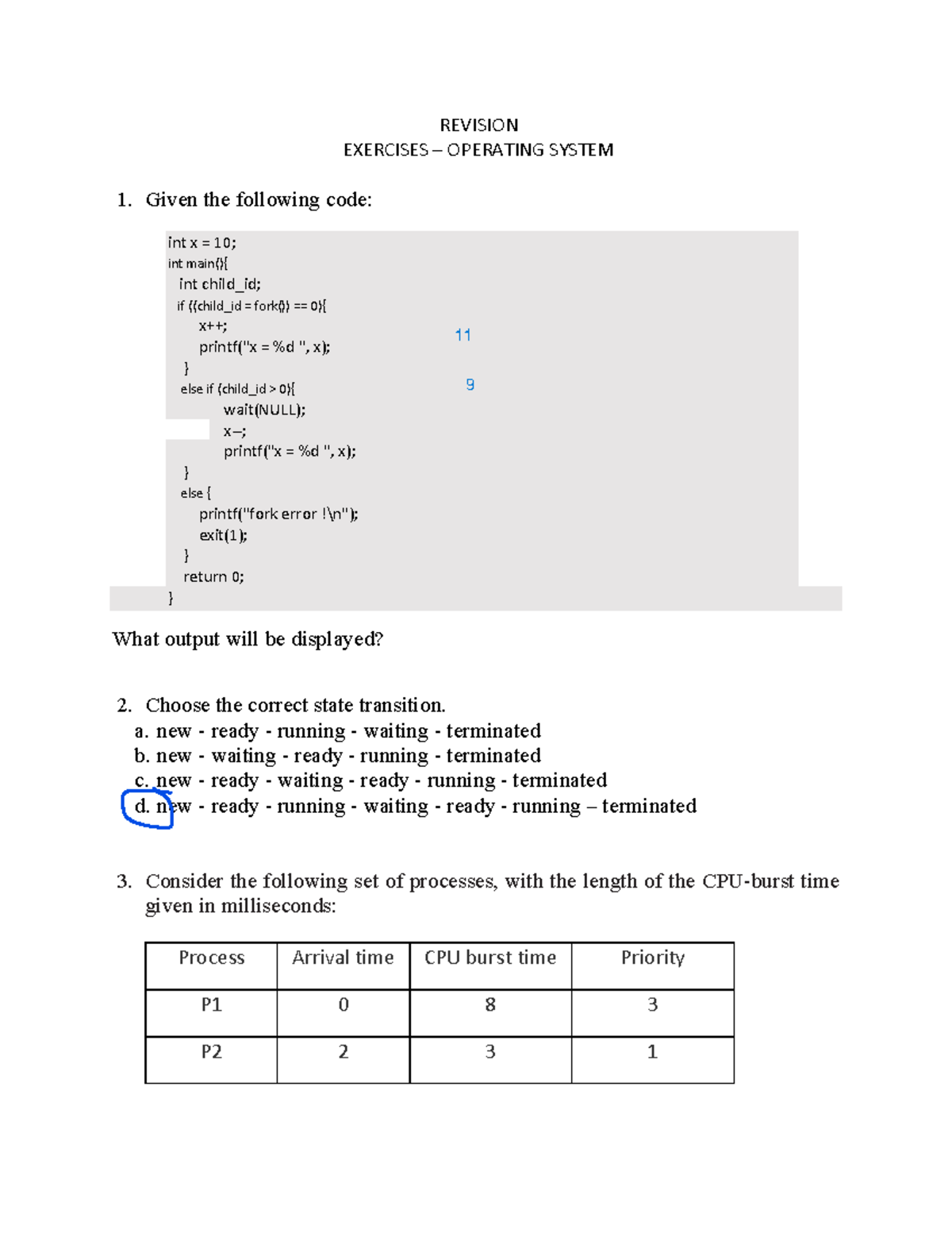 Revision Exercises for Operating Systems (OS 1) - Key Concepts ...