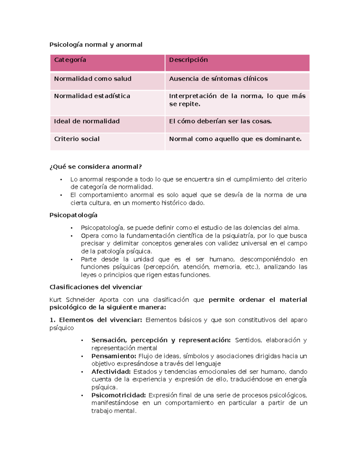 Resumen de Clases Psicología Normal y Anormal para Prueba 1 (PSI101 ...