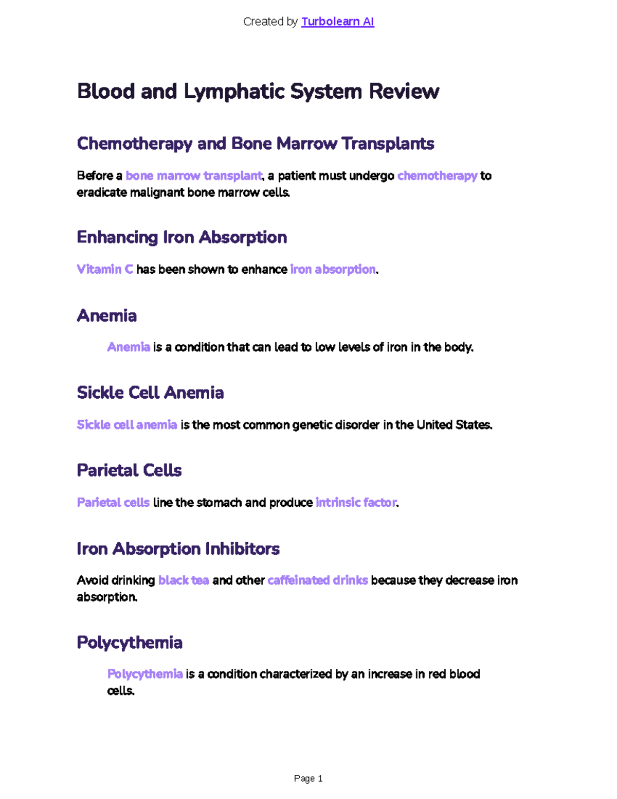BIOL 101: Blood and Lymphatic System Review for Chemotherapy - Studocu