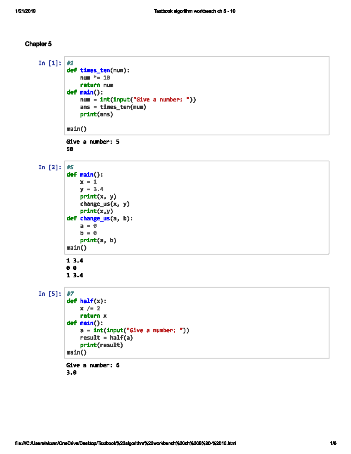 Algorithm Workbench Exercises: Chapters 5-10 Solutions - Studocu