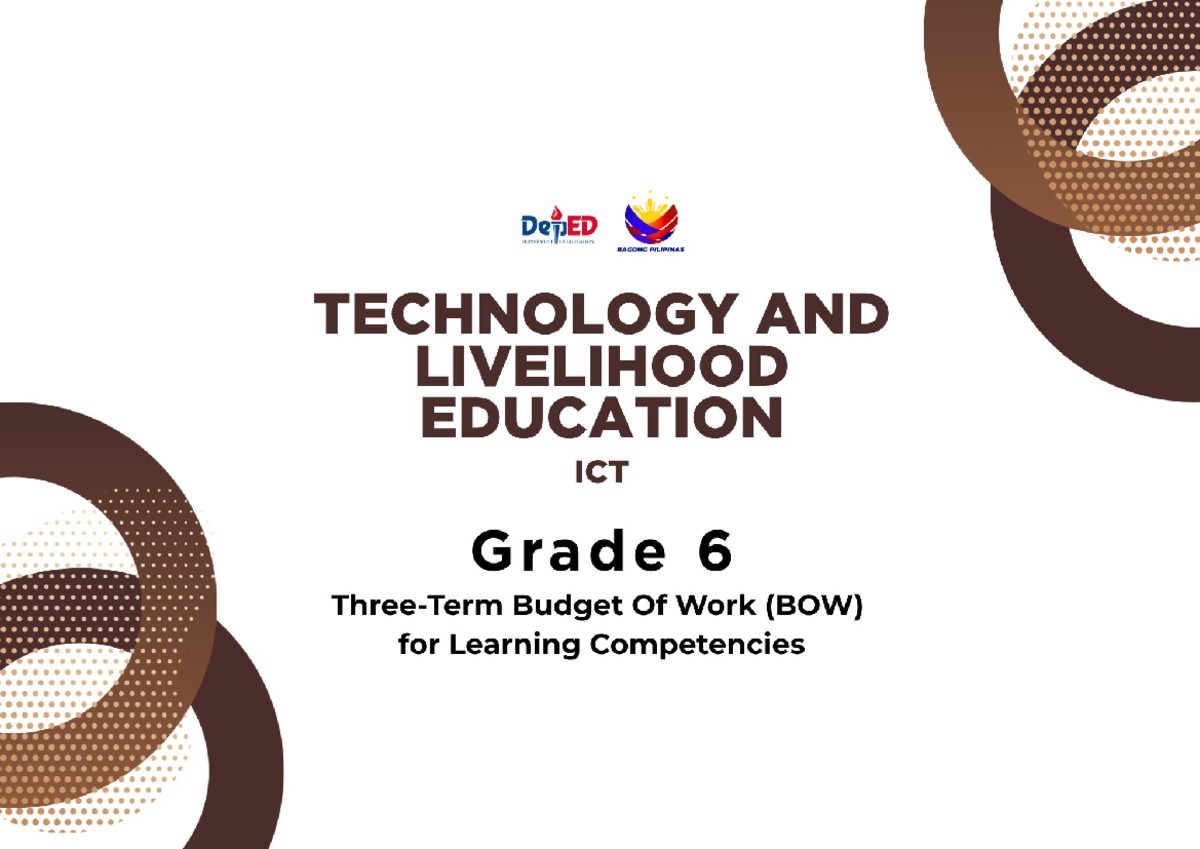 [G6] TLE ICT - Budget of Work for Learning Competencies - Studocu