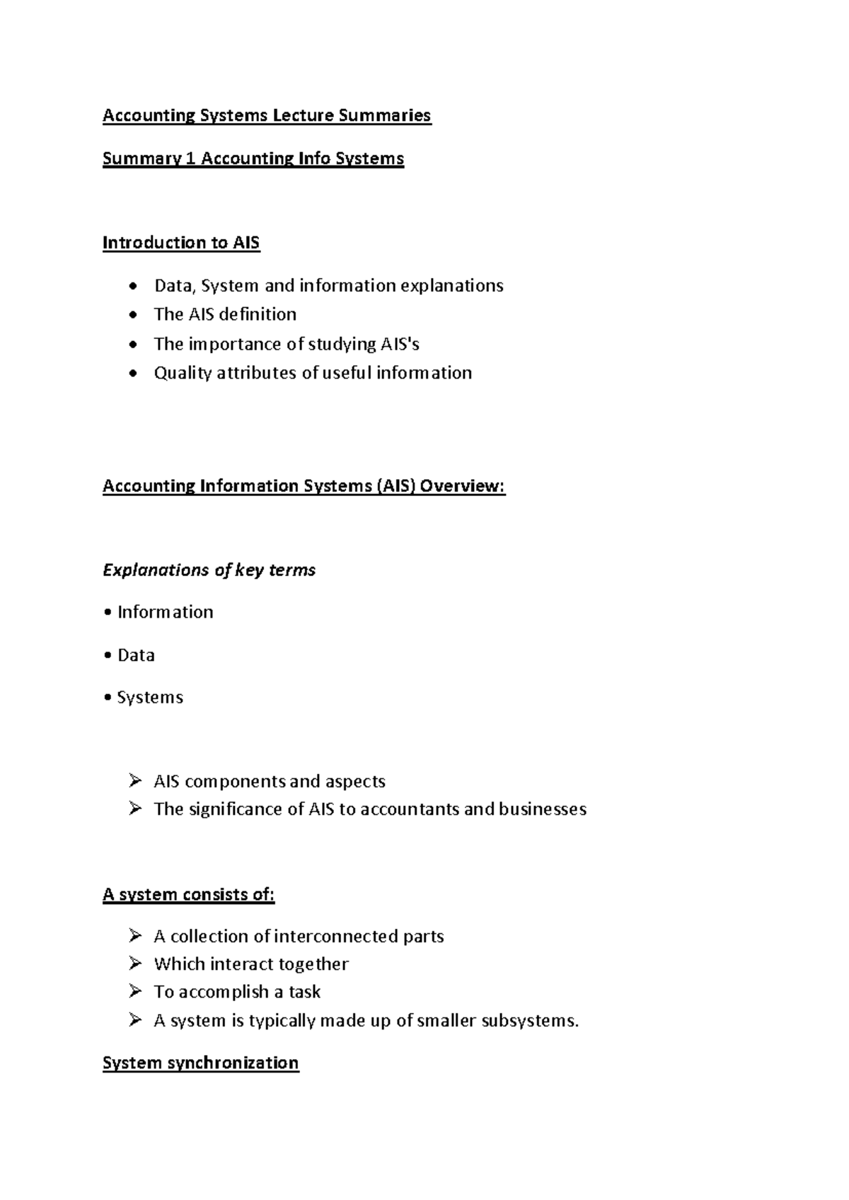Accounting Systems Lecture 1: AIS Overview and Key Concepts - Studocu