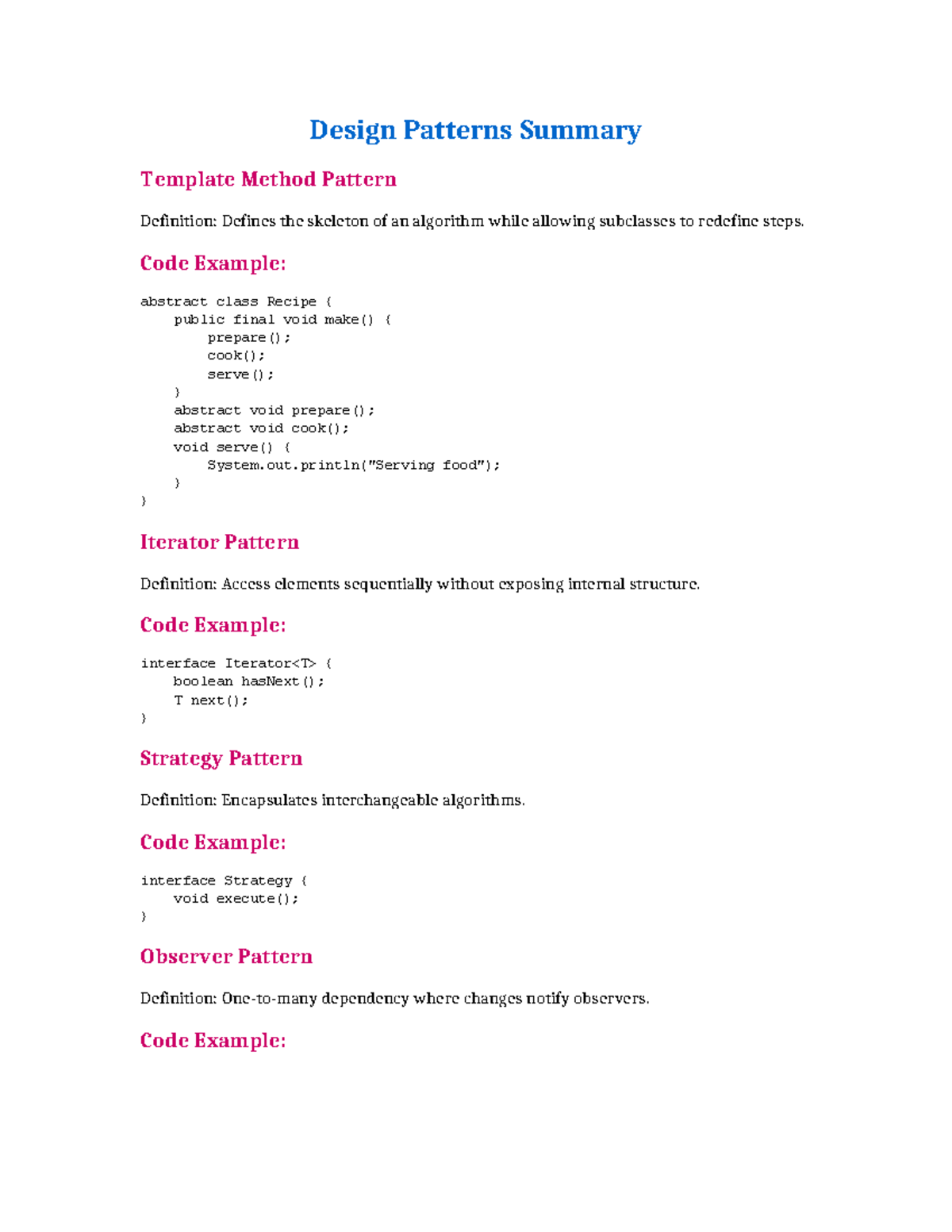 Design patterns - Code Example: abstract class Recipe { public final ...