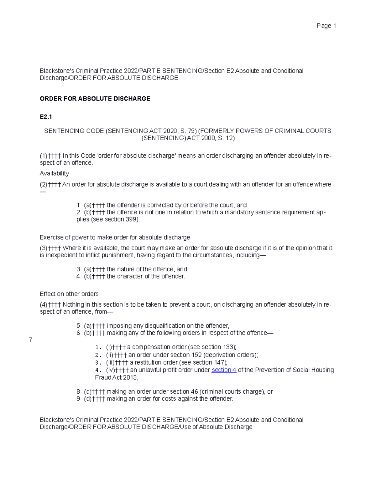 Non-Custodial Sentences: Absolute and Conditional Discharge (SENTENCING ...