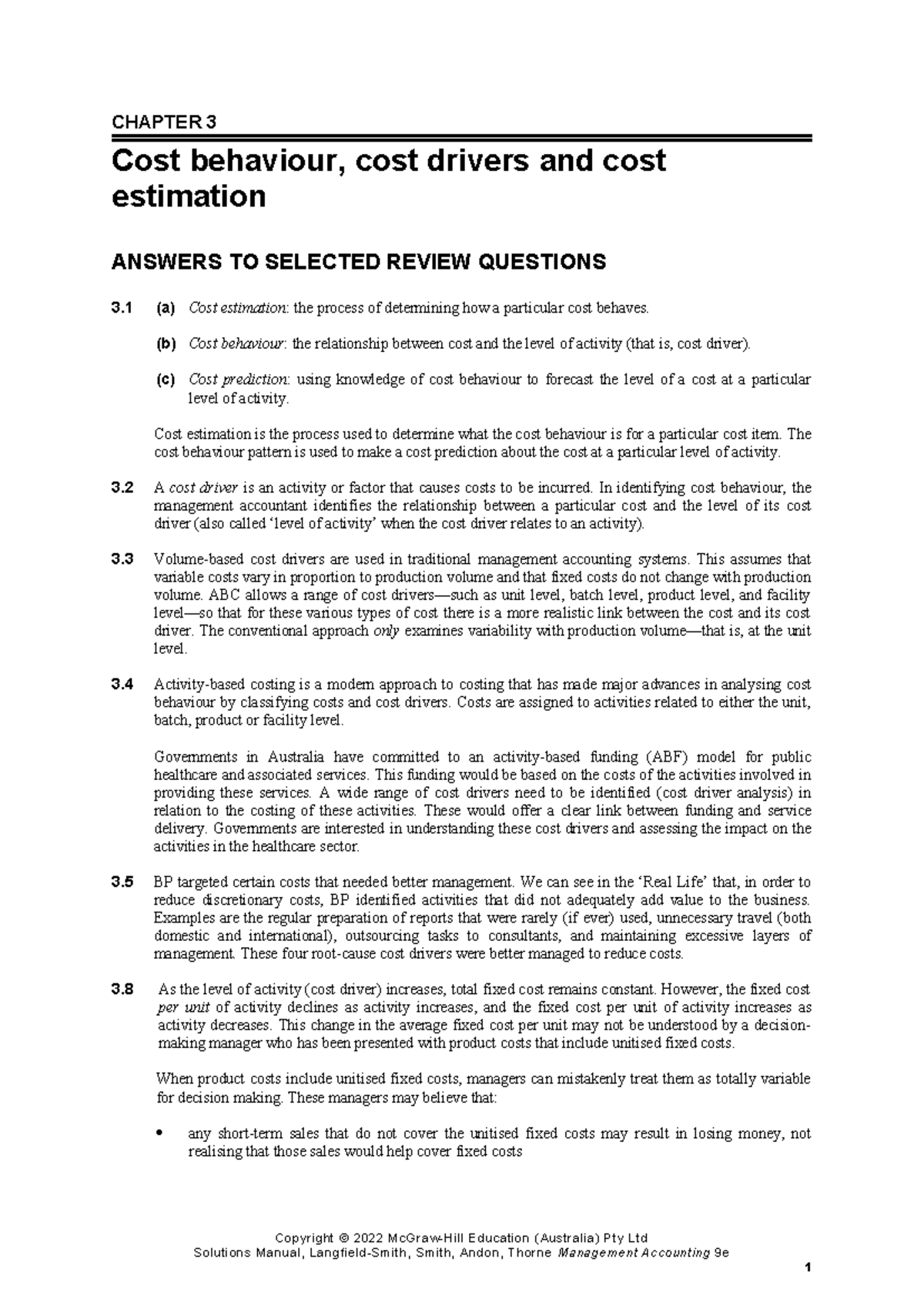 CHAPTER 3 Cost Behaviour, Drivers, and Estimation - Solutions Manual ...