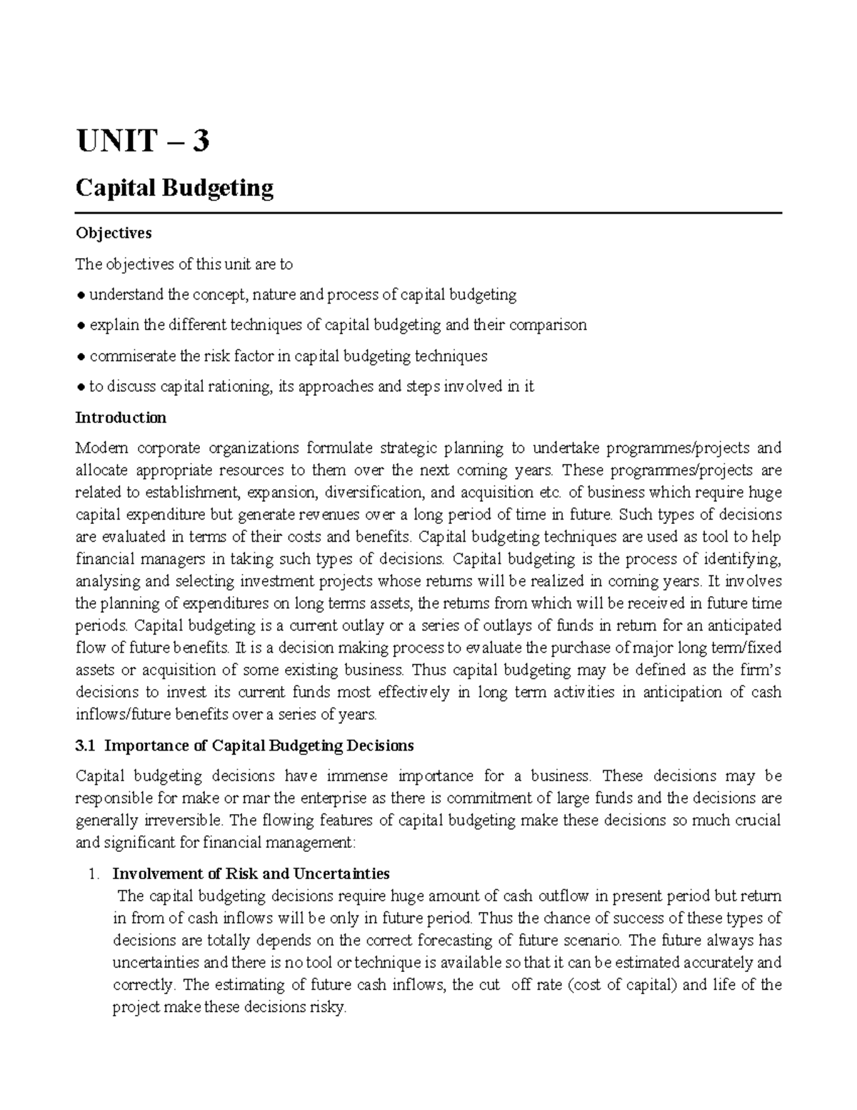 Capital Budgeting Techniques and Risk Analysis (FIN 301) - Studocu