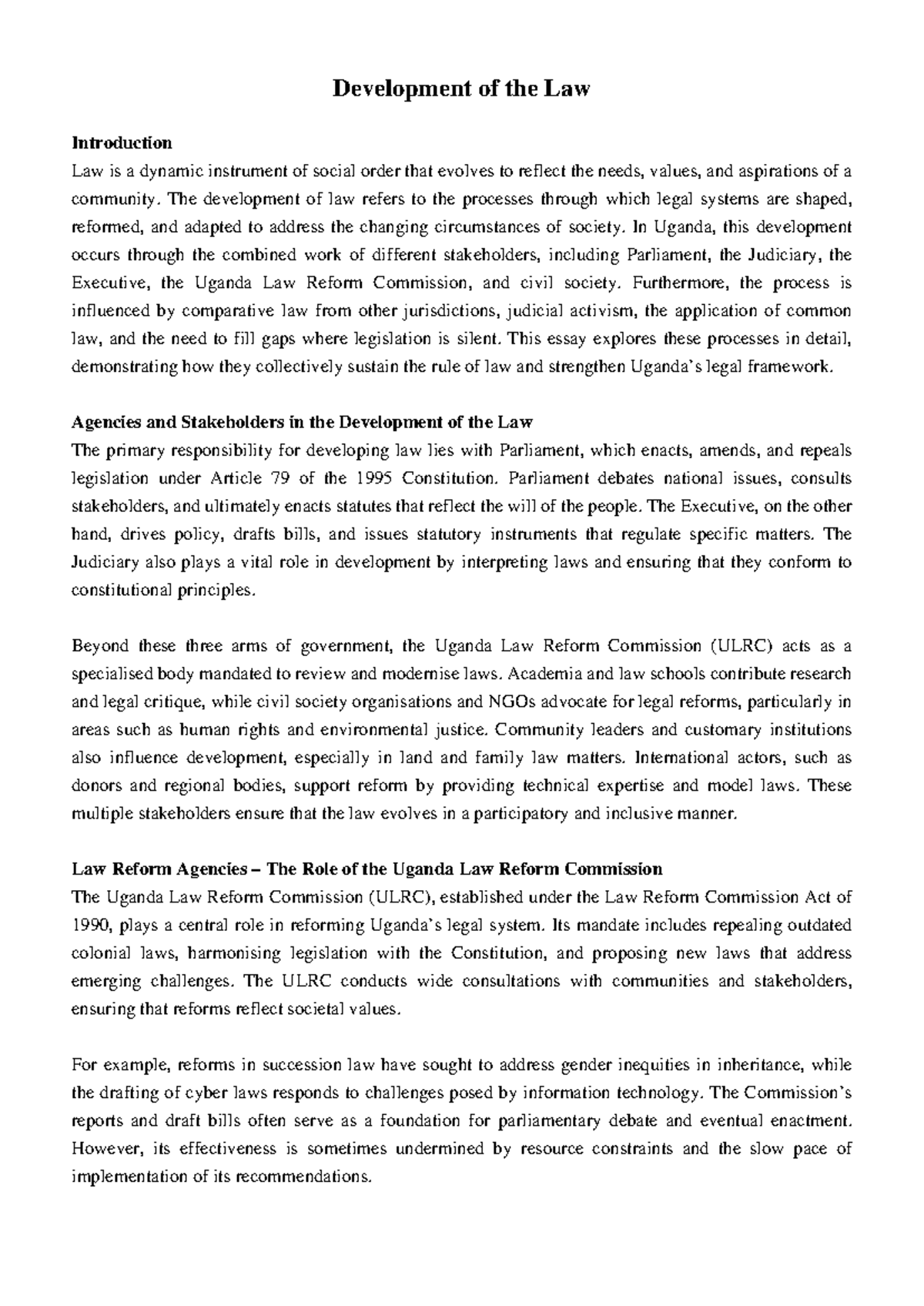 Development of the Law: A Comprehensive Essay on Legal Evolution - Studocu