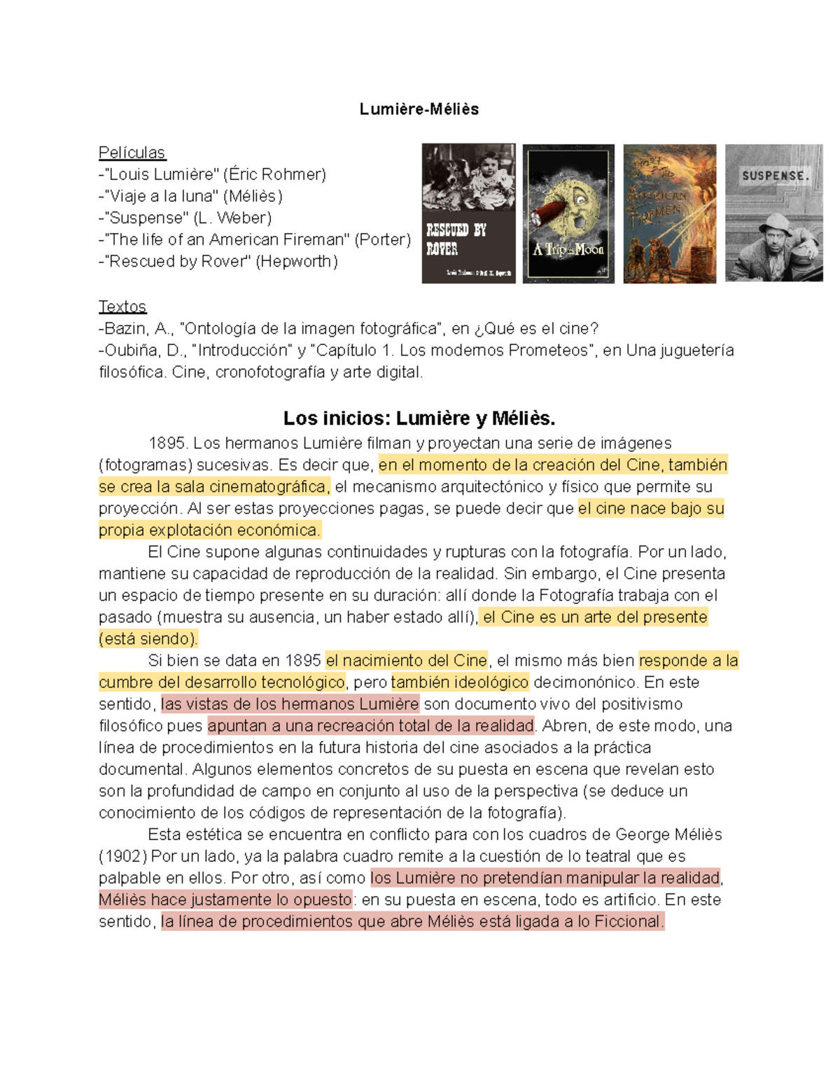 Historia del Cine 1 - Examen Parcial 1: Lumière y Méliès - Document Preview