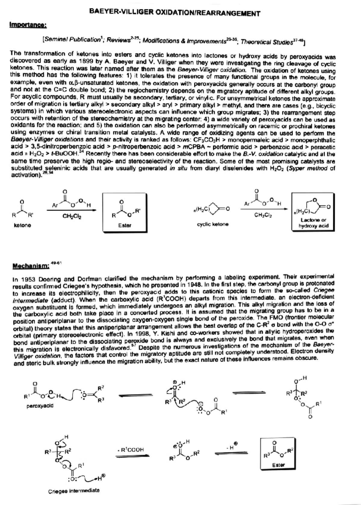 Baeyer-Villiger Oxidation/Rearrangement: Mechanisms & Applications ...