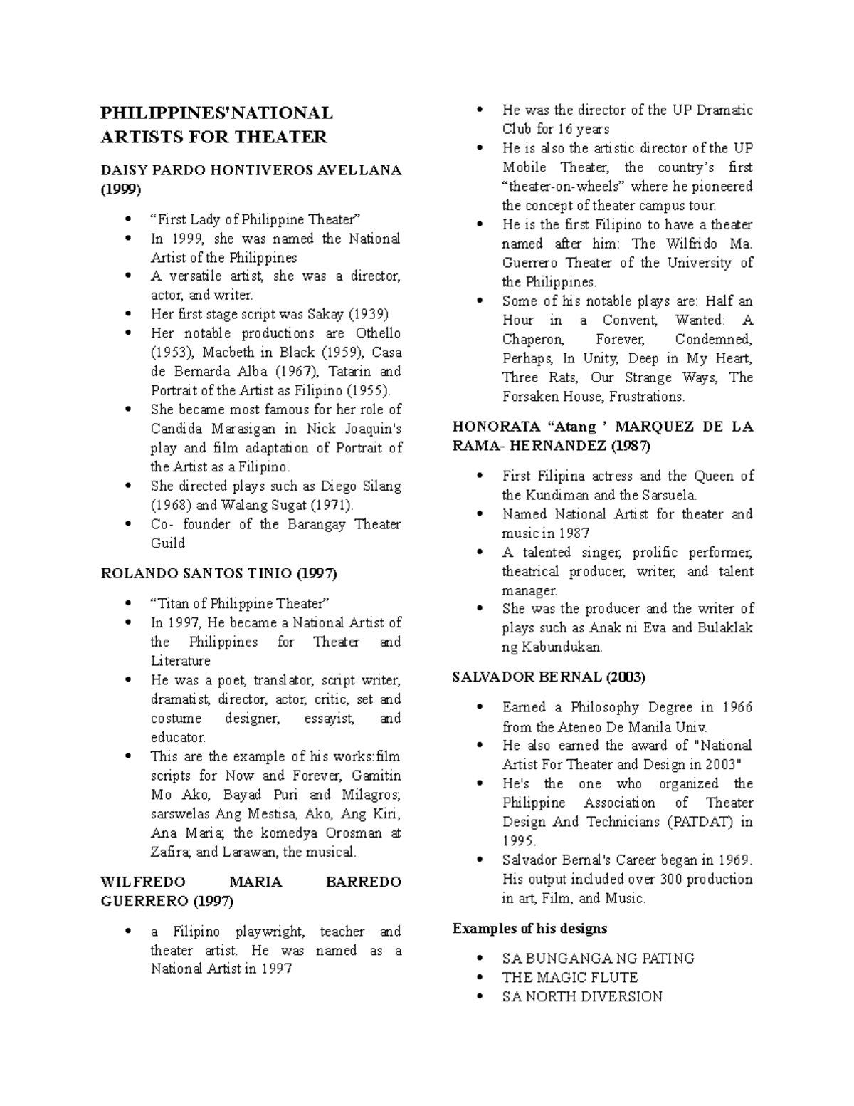 Philippine National Artists in Arts: A Comprehensive Overview - Studocu