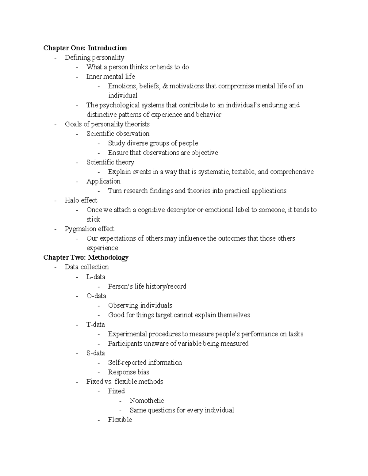 Personality Psychology (PSY101) Exam 1 Review Notes - Studocu