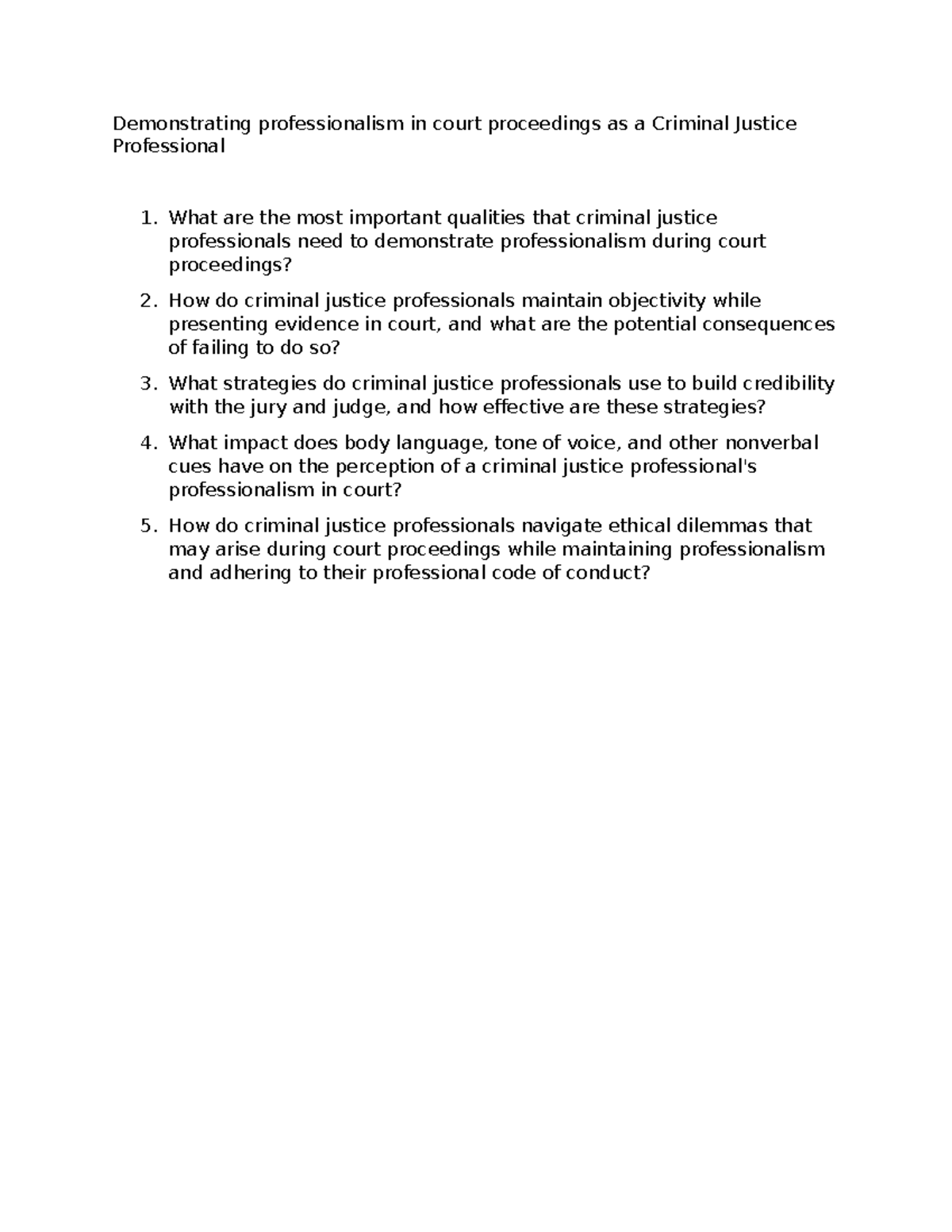 Research Questions - Demonstrating professionalism in court proceedings ...