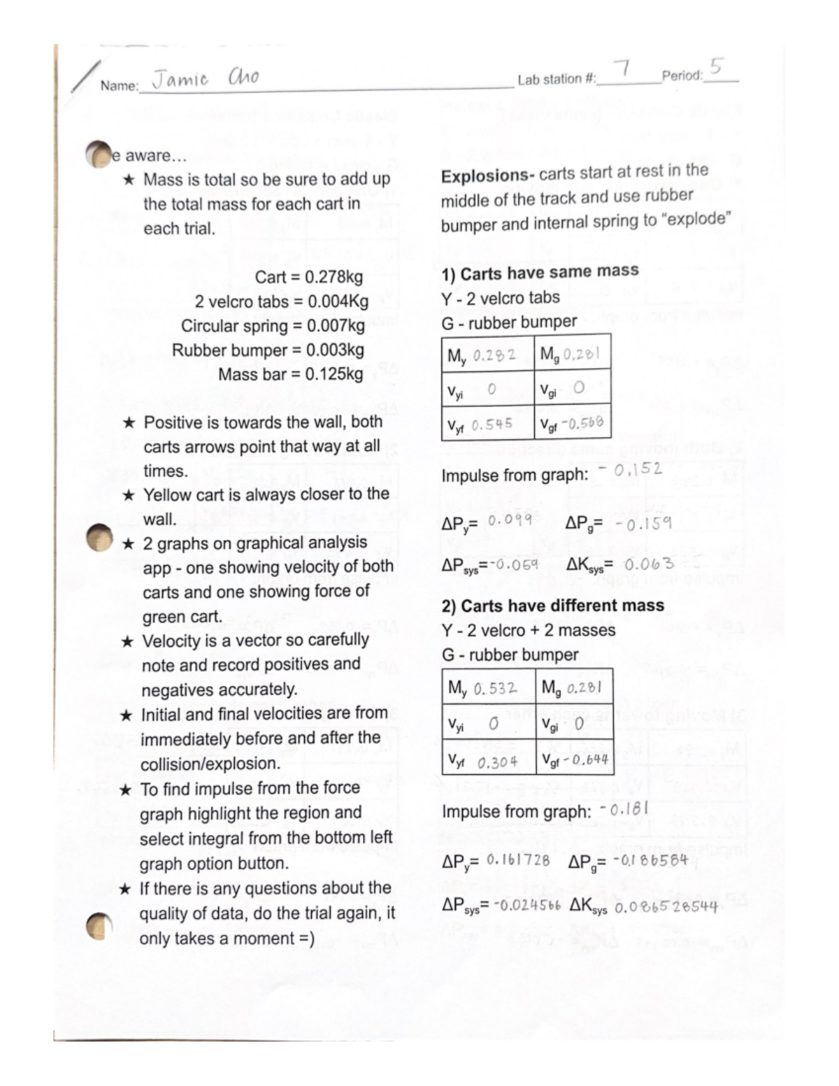 Momentum Impulse Lab Analysis for Physics Course (PHYS 101) - Studocu