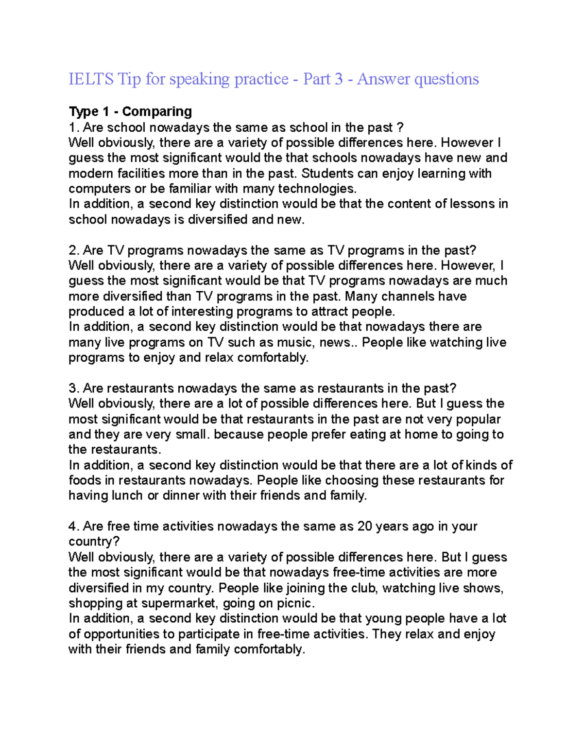 Unit 3. Speaking homework - English 1 - Speaking Skills - Studocu