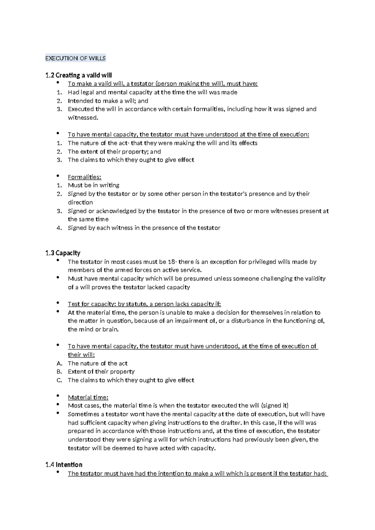 SQE Execution of Wills: Understanding Validity & Formalities - Studocu