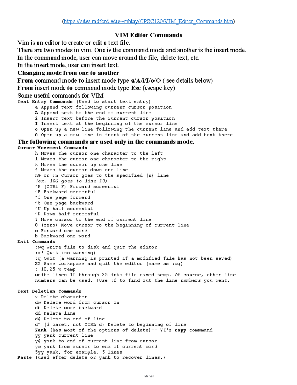 VIM Editor Commands Overview for CS101 Final Exam - Studocu