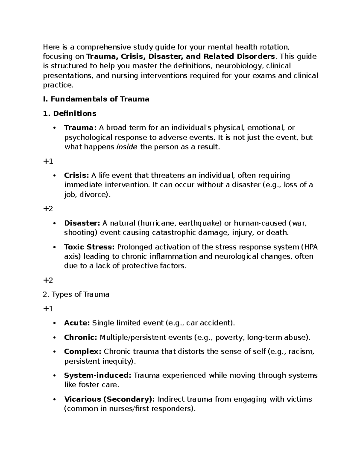 Trauma, Crisis, and Disaster Study Guide for Mental Health Rotation ...