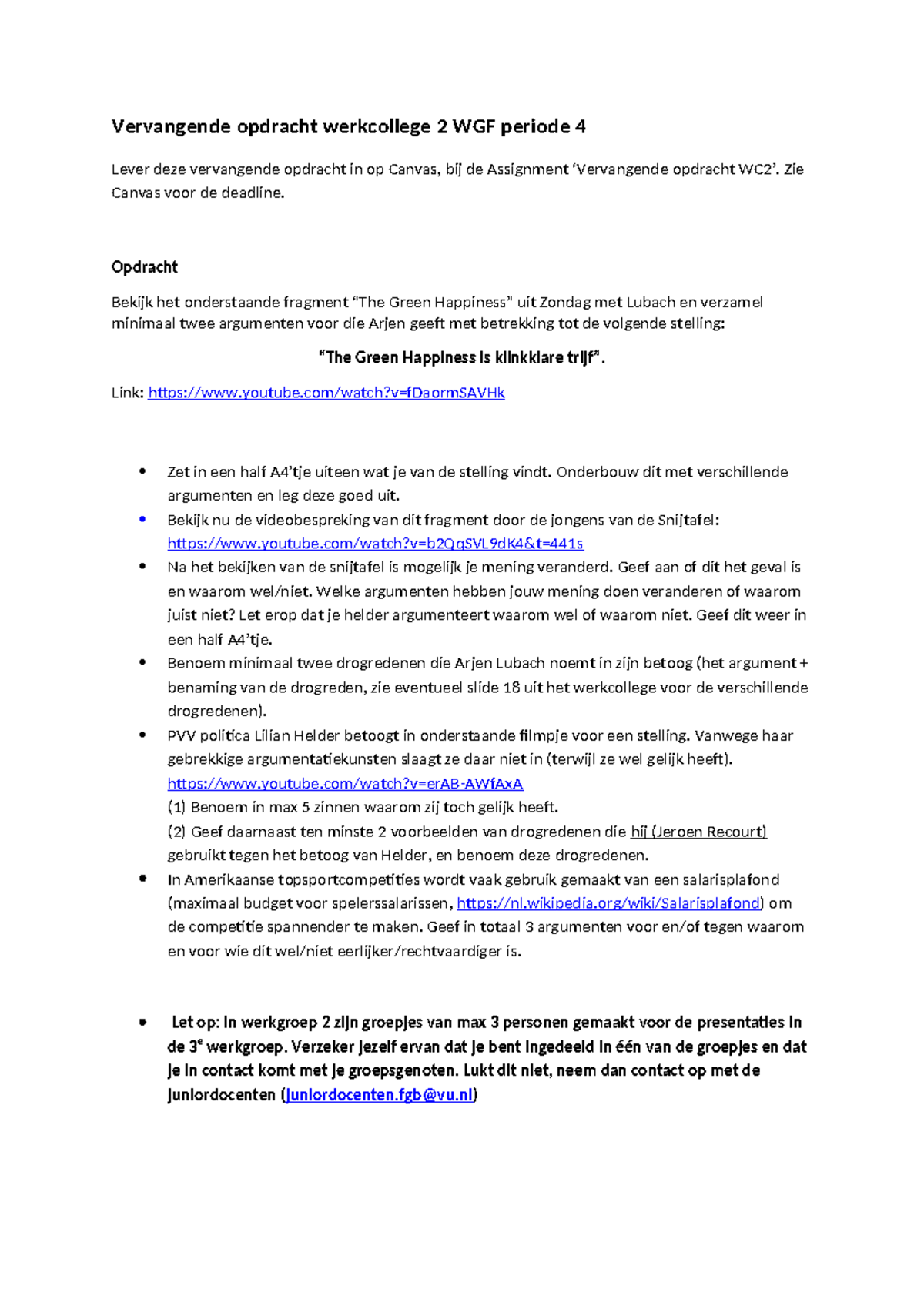Vervangende Opdracht WC2 - Argumentatie en Drogredenen Analyseren ...