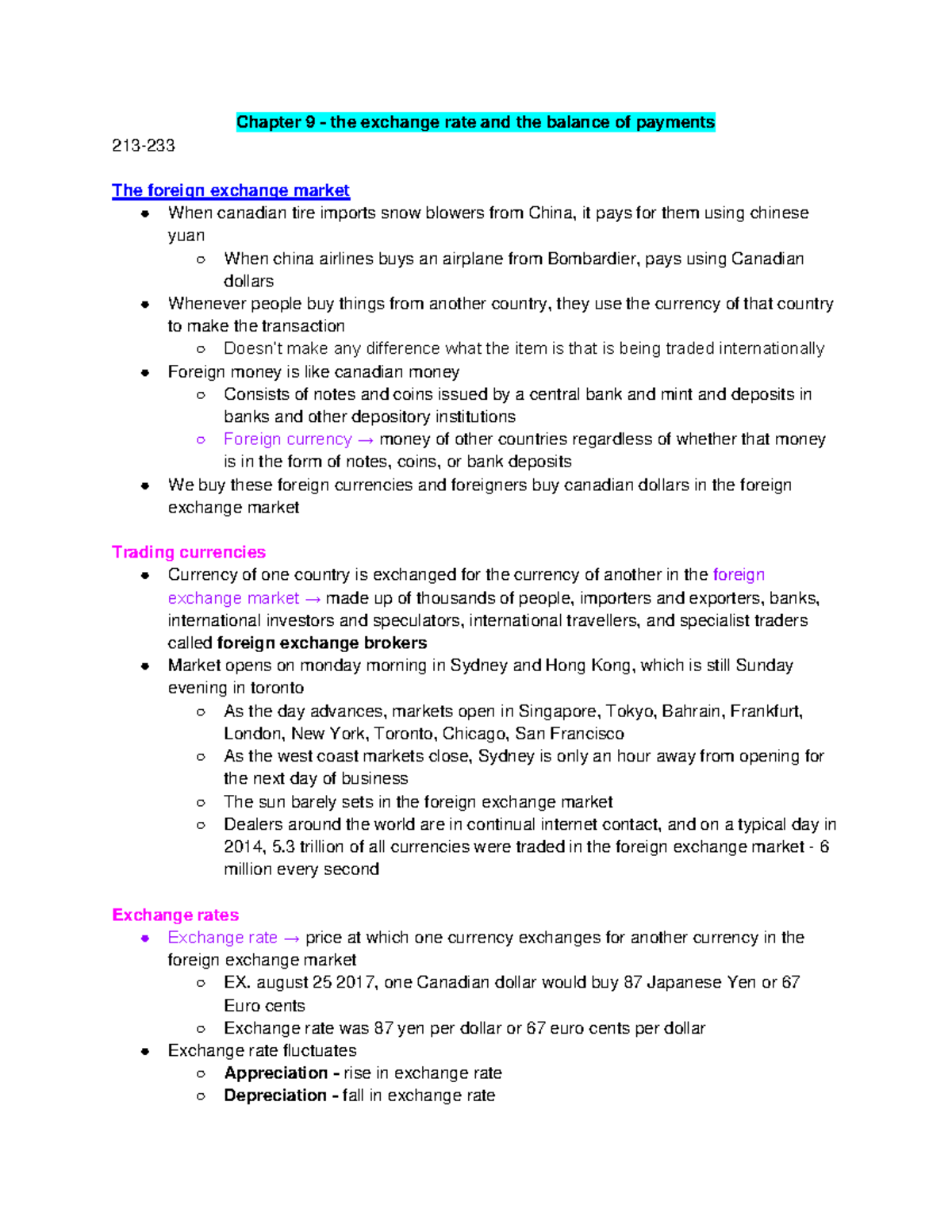 Chapter 9 econ notes 1022 (detailed) - Chapter 9 - the exchange rate ...