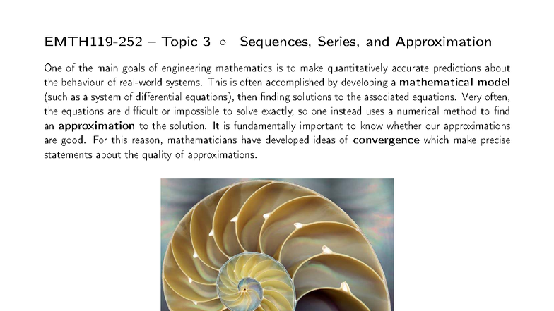 Sequences, Series, and Approximation: Engineering Math Insights - Studocu
