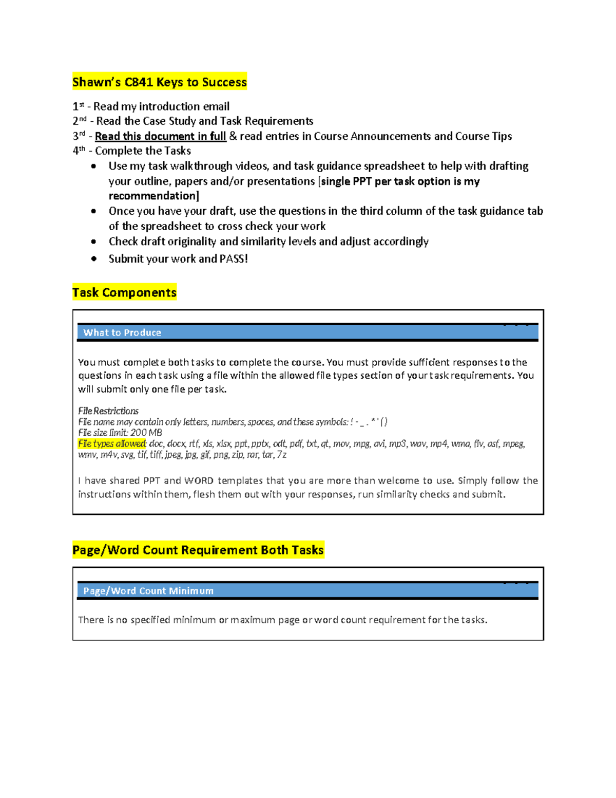 Study Guide - Shawn’s C841 Keys to Success 1 st - Read my introduction ...