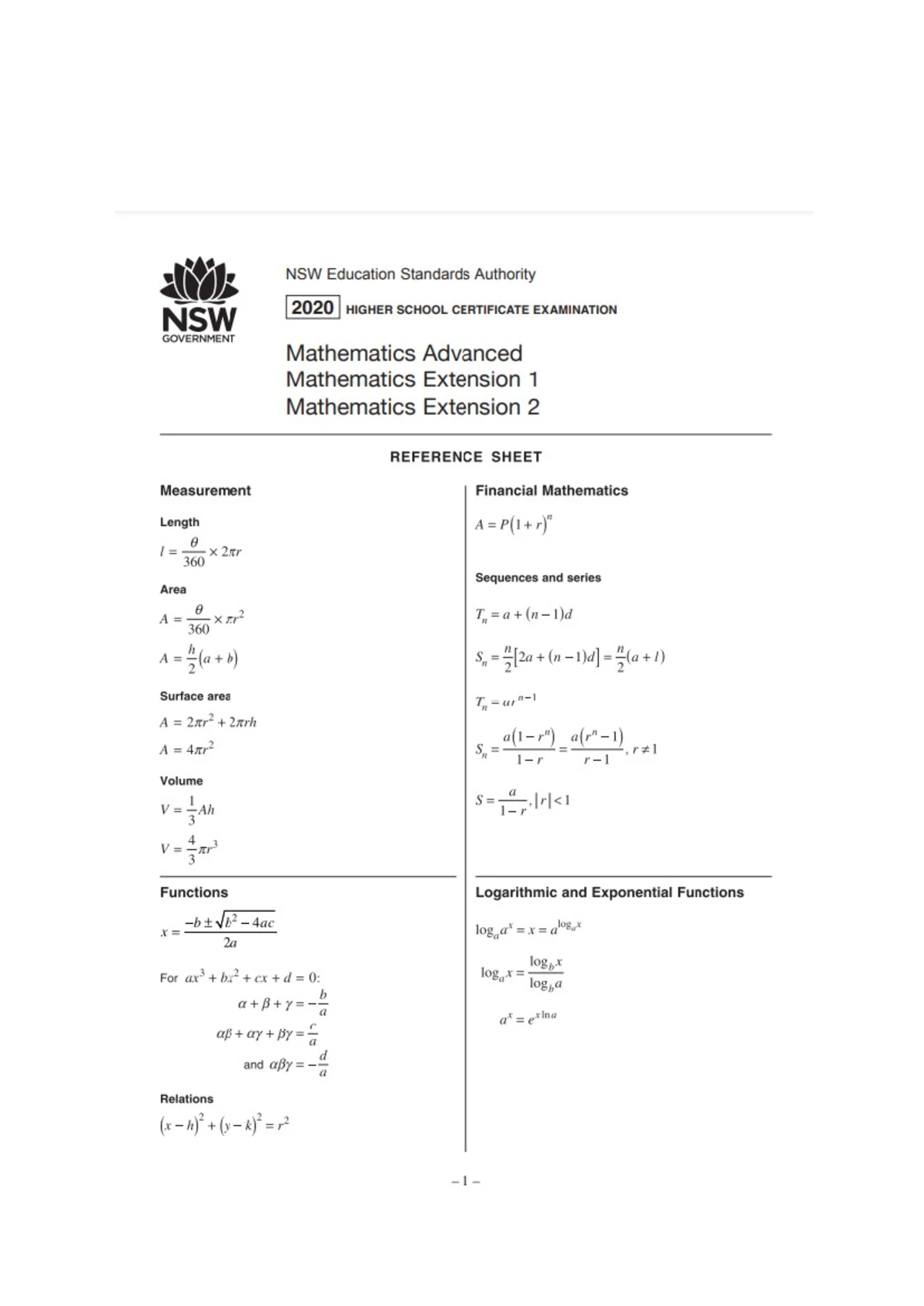 Mathematics Advanced HSC exam questions and solutions 2025 - Studocu