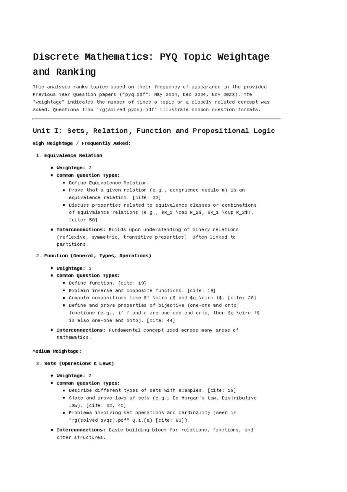 Discrete Mathematics: PYQ Topic Weightage Analysis for Mastery Plan ...