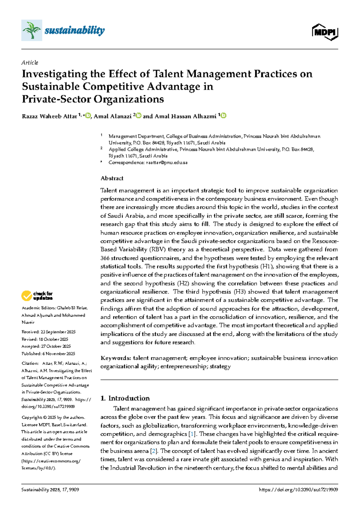 Sustainability 2025: Impact of Talent Management on Competitive ...