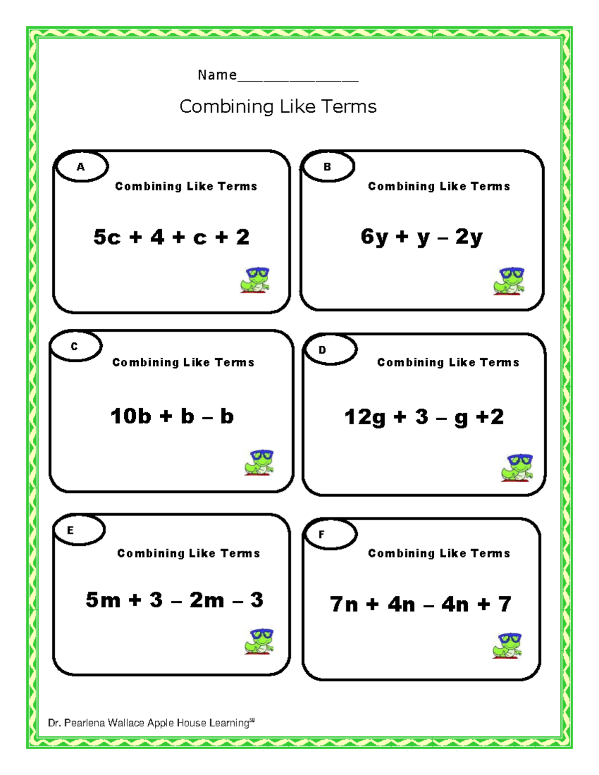 Combining Like Terms Worksheets | WorksheetsGO, image size:1200x1553