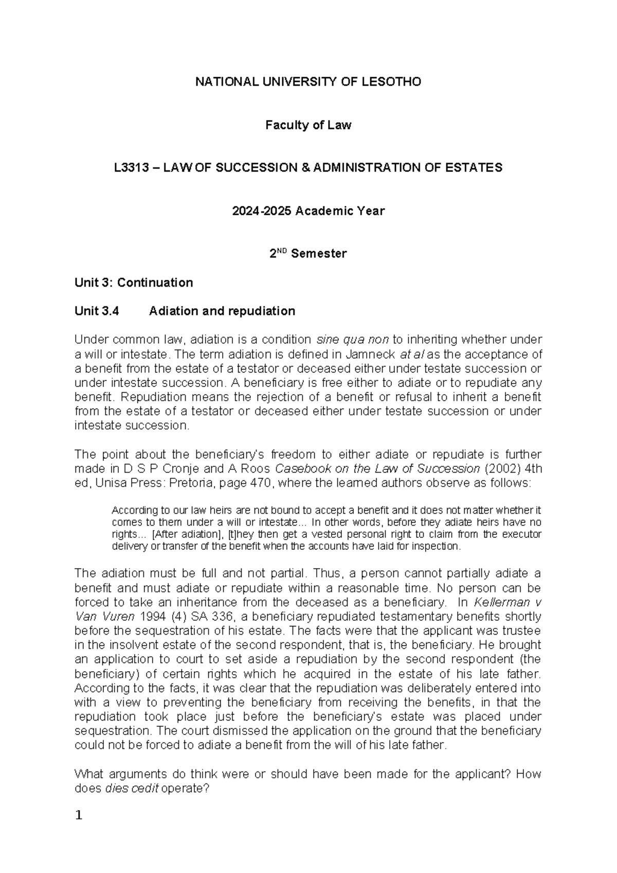 L3313 - Law of Succession: Adiation, Repudiation & Doctrine of Election ...