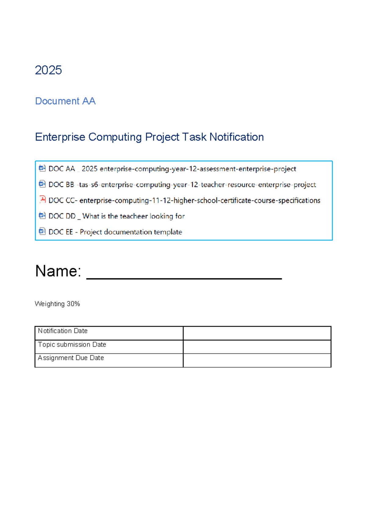 2025 DOC AA Enterprise Computing Year 12 Project Guidelines - Studocu
