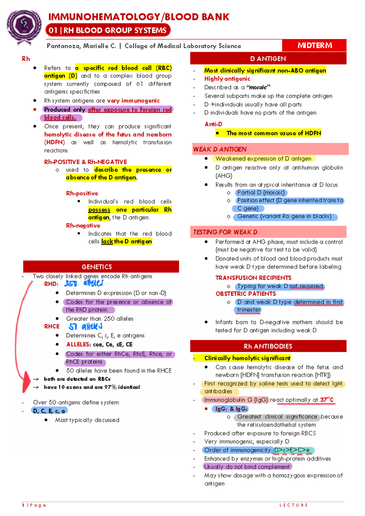 BANK BLOOD GROUP SYSTEMS MIDTERM NOTES - Pantanoza, Marielle C. - Studocu