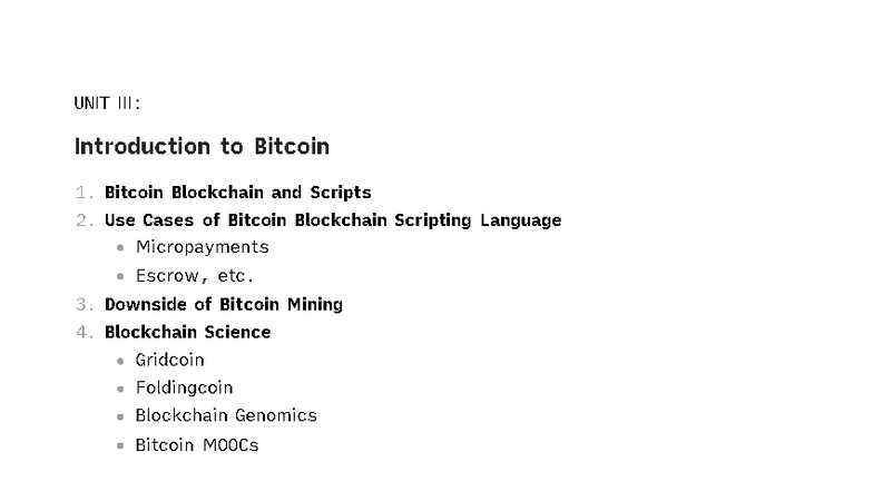 UNIT-3 bct - unit 3 summary - UNIT III: Introduction to Bitcoin 1 ...