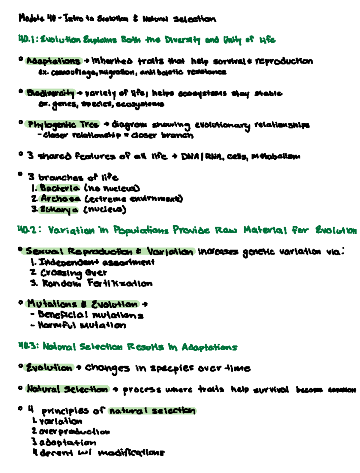 Unit 7 Module 40 & 41 - class homework - Module 40 Intro to Evolution ...