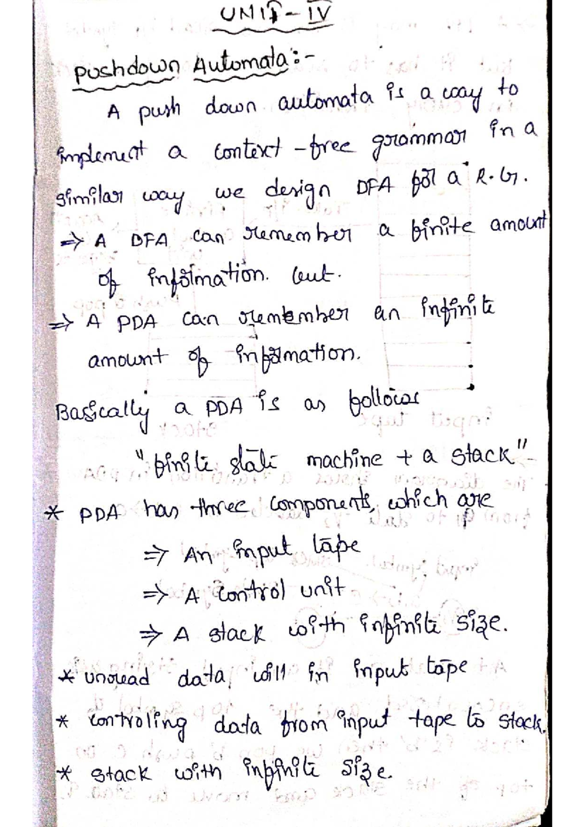UNIT IV: Understanding Pushdown Automata and Their Applications - Studocu