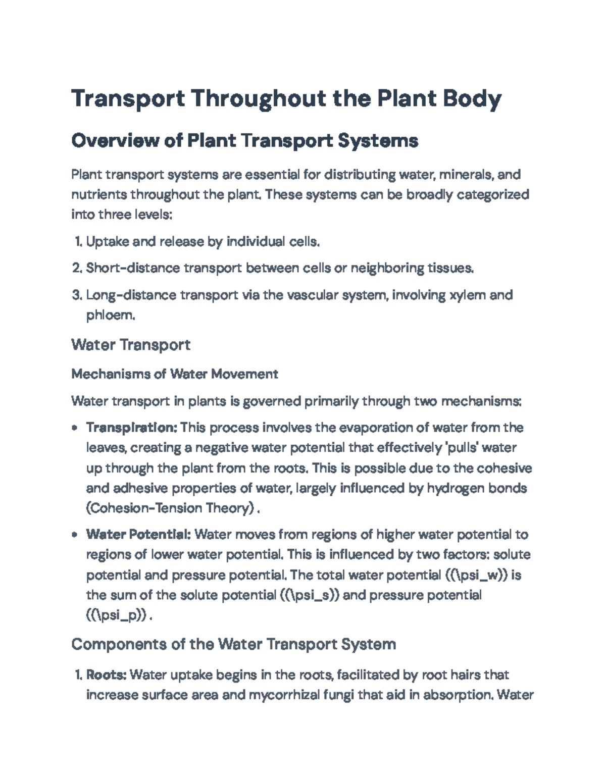 Transport Mechanisms in Plants: Water and Nutrient Distribution ...