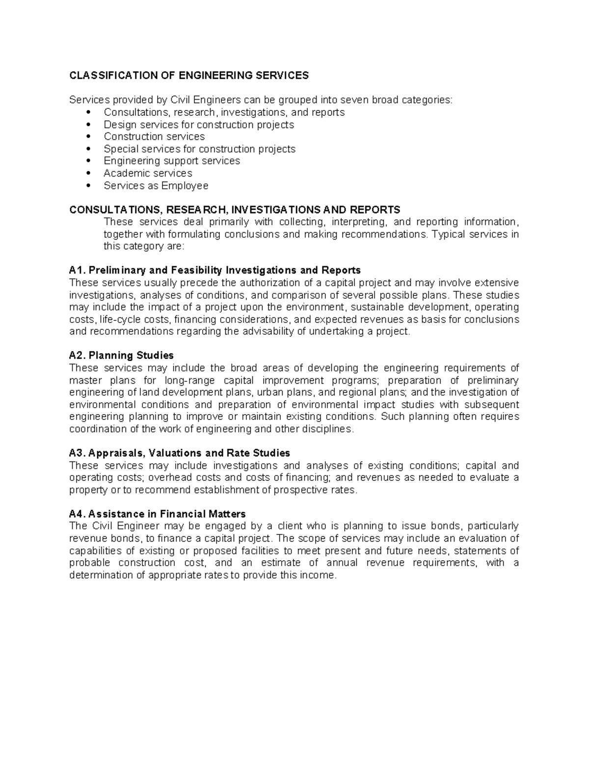 Classification of Engineering Services: A Comprehensive Overview - Studocu