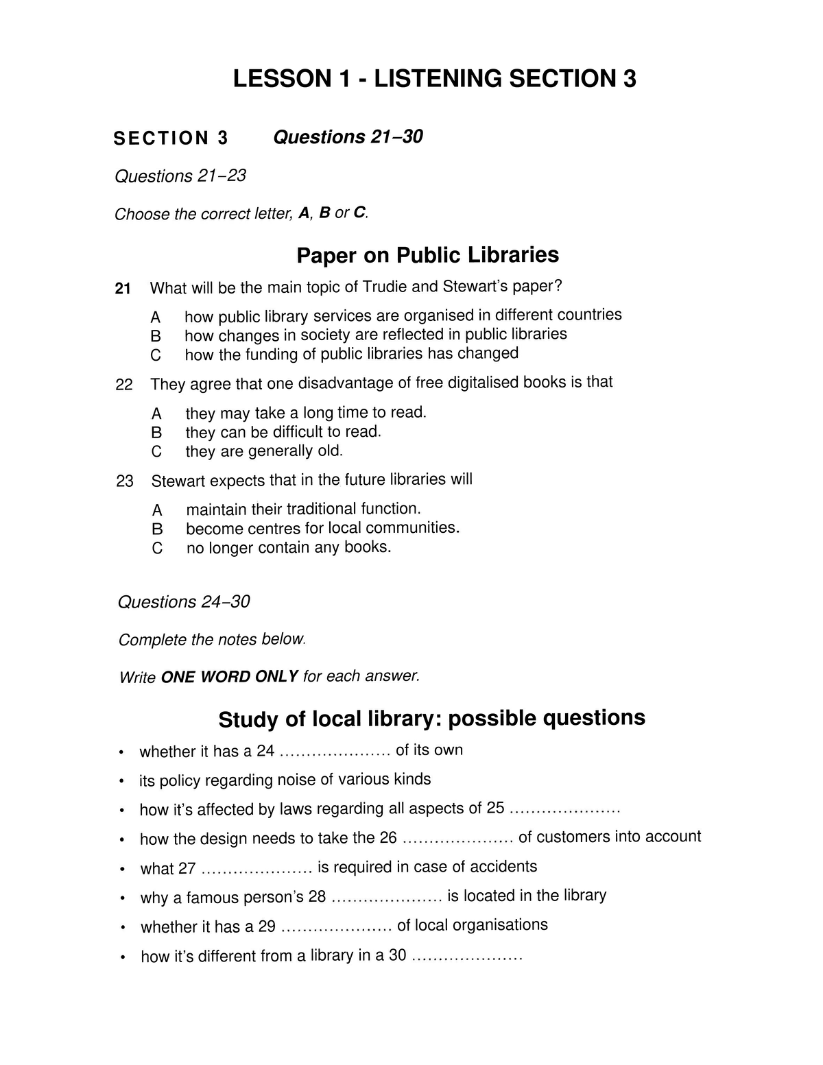 LESSON 1 - IELTS PRACTICE: LISTENING SECTION 3 & WRITING TASK - Studocu