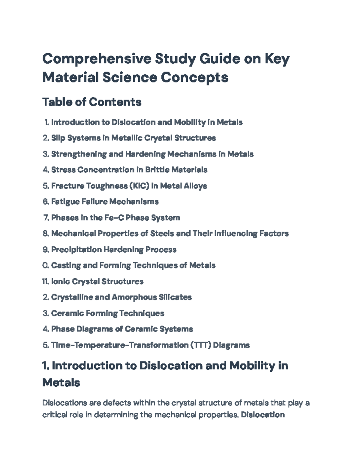 Material Science Study Guide: Key Concepts and Mechanisms ...