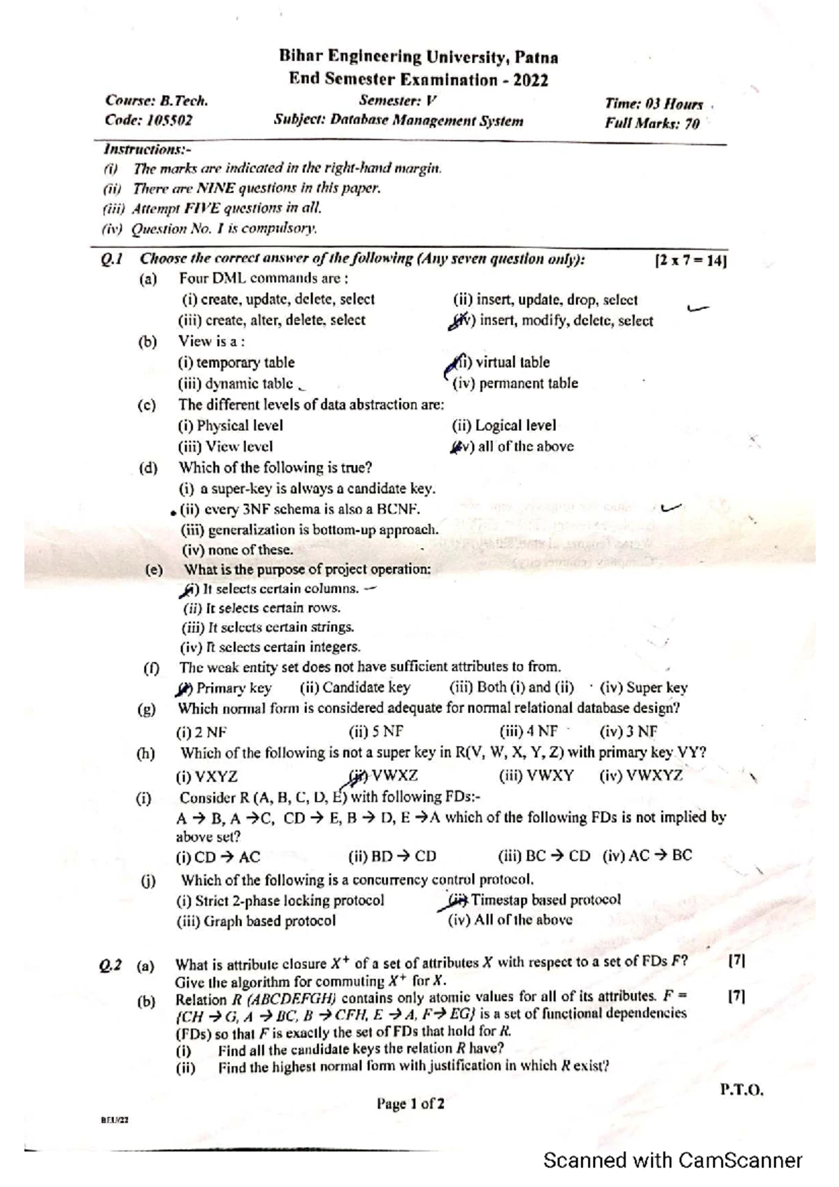 B. Tech 5th Sem AI End Semester Exam 2022 - Code 105501 - Studocu