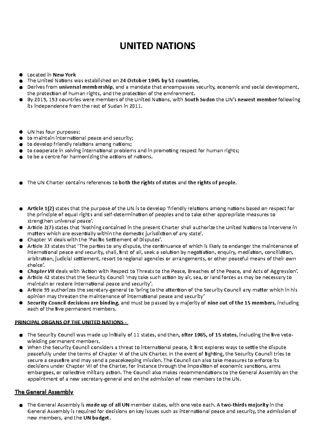 Study Notes on United Nations for CUET PG Exam Preparation - Studocu