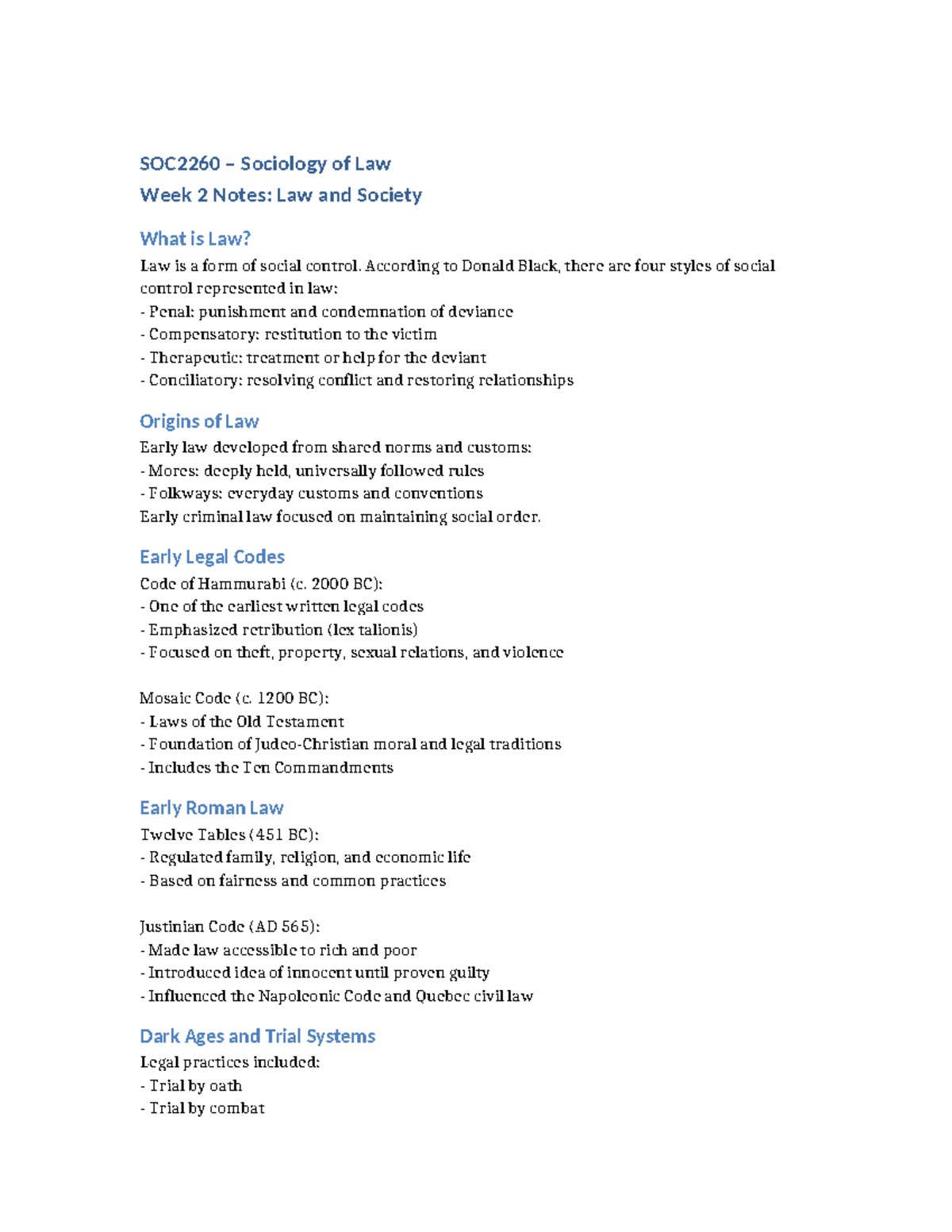SOC2260 Week 2 Notes: Understanding Law and Society - Studocu