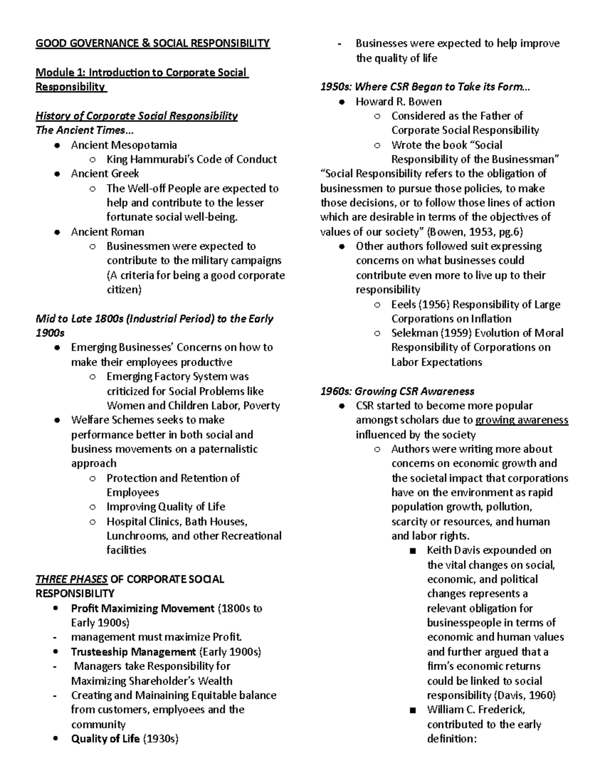 Good Governance & Social Responsibility Module Overview for CSR 101 ...