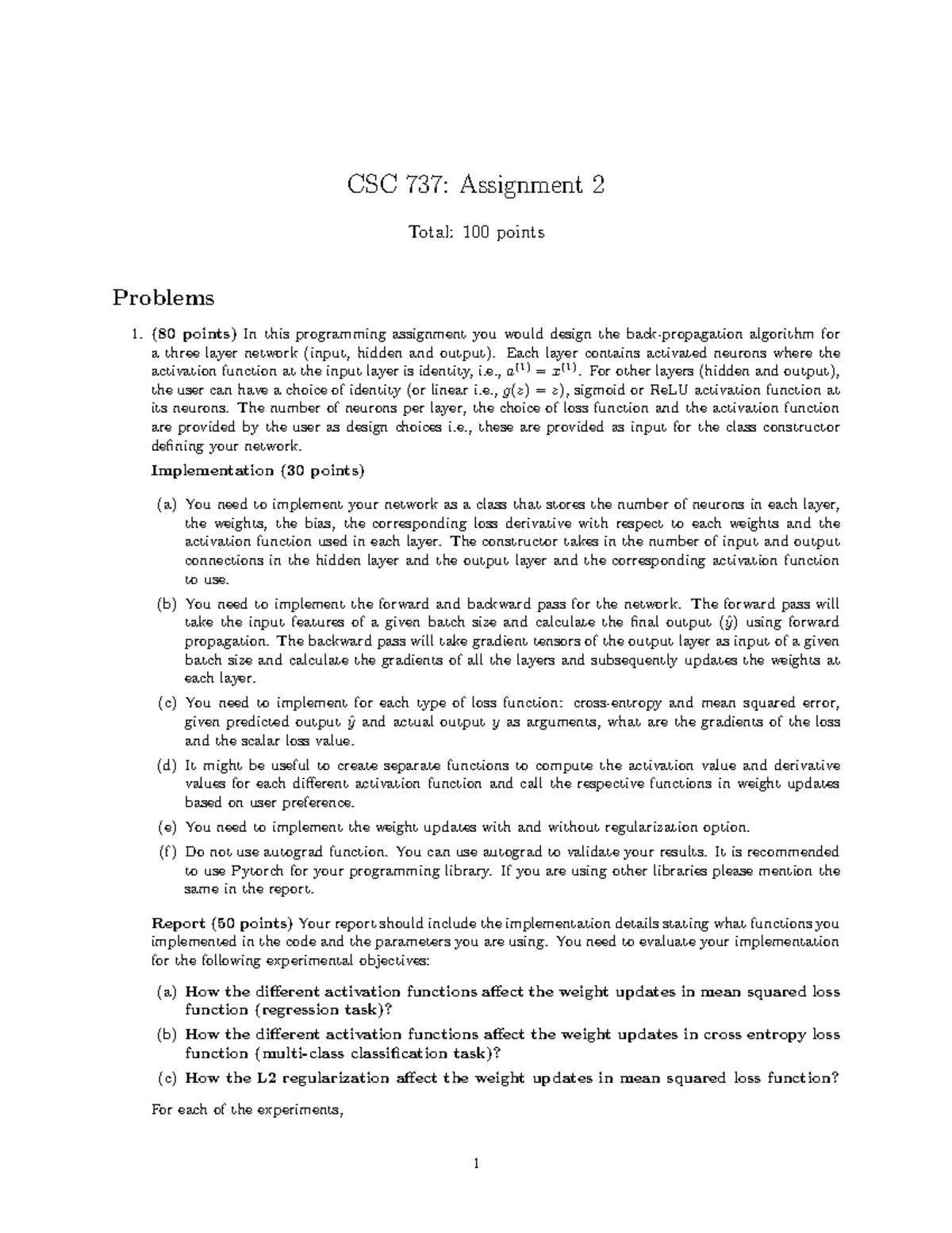 CSC 737: Assignment 2 - Backpropagation Algorithm and Paper Review ...