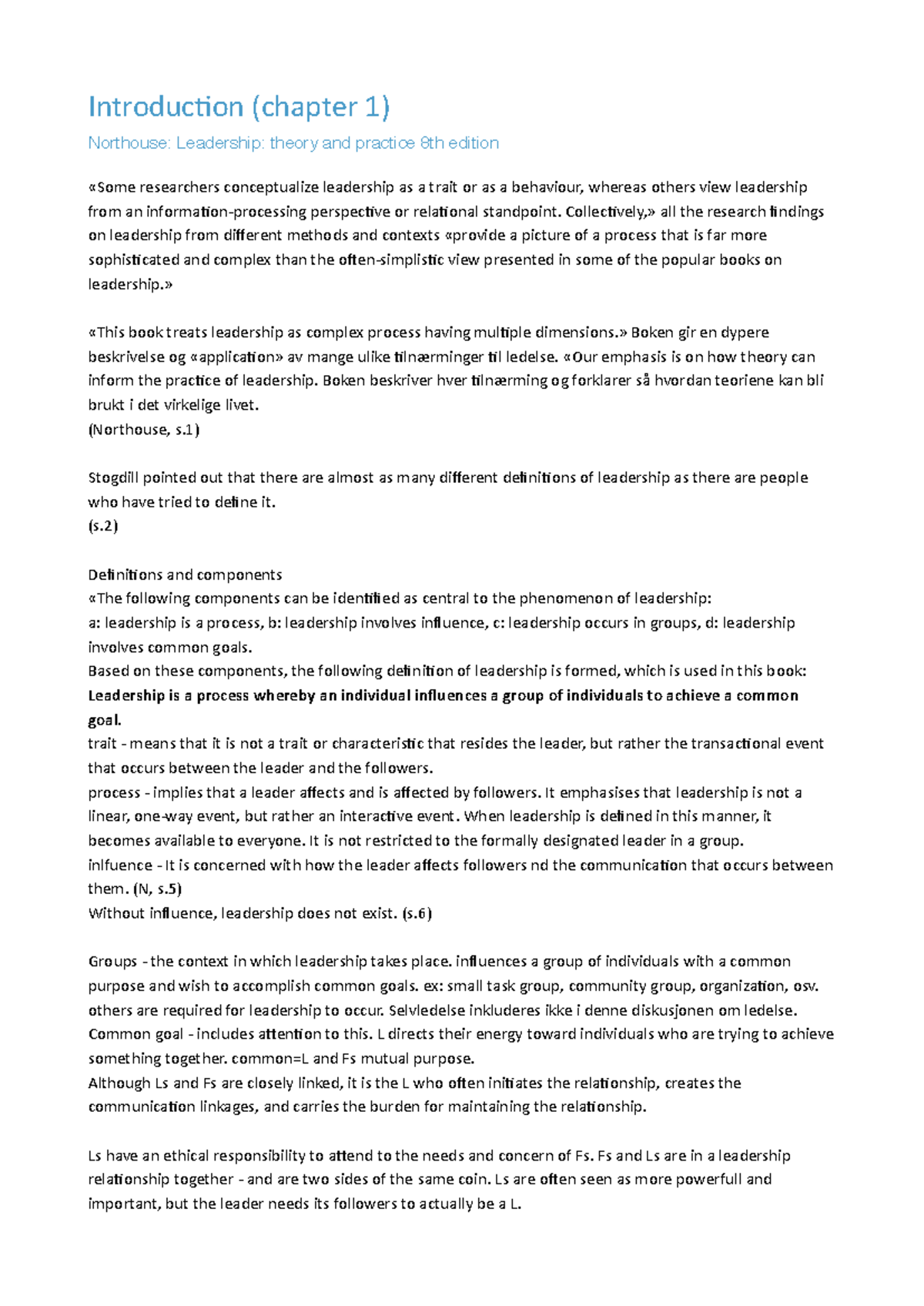 Leadership theory and practice 8th chapter 1 PDF - Introduc)on (chapter ...
