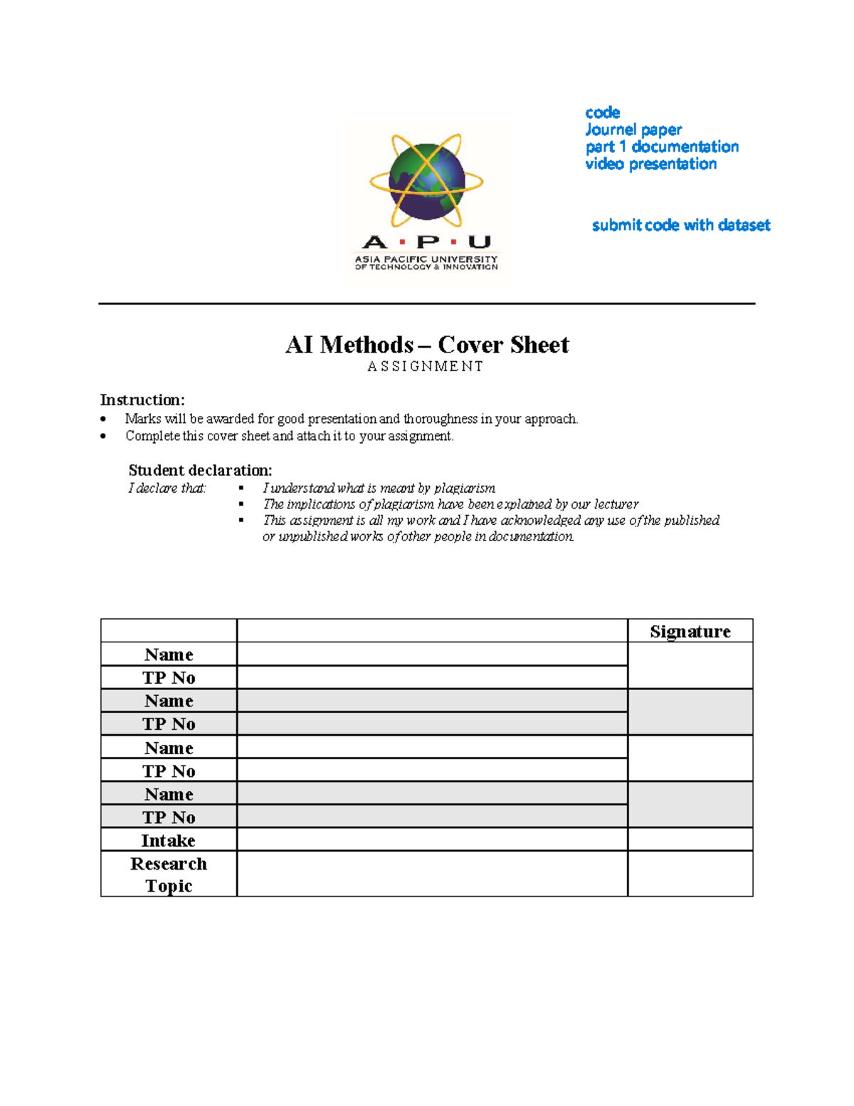 AIM 2511: AI Methods Assignment & Journal Paper Guidelines - Studocu